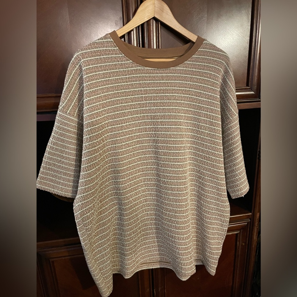 PacSun Men's Brown & Green Striped Oversized Retro Crewneck Shirt  Large